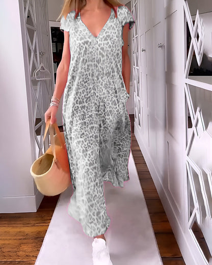 Leopard Print Maxi Dress - Grey