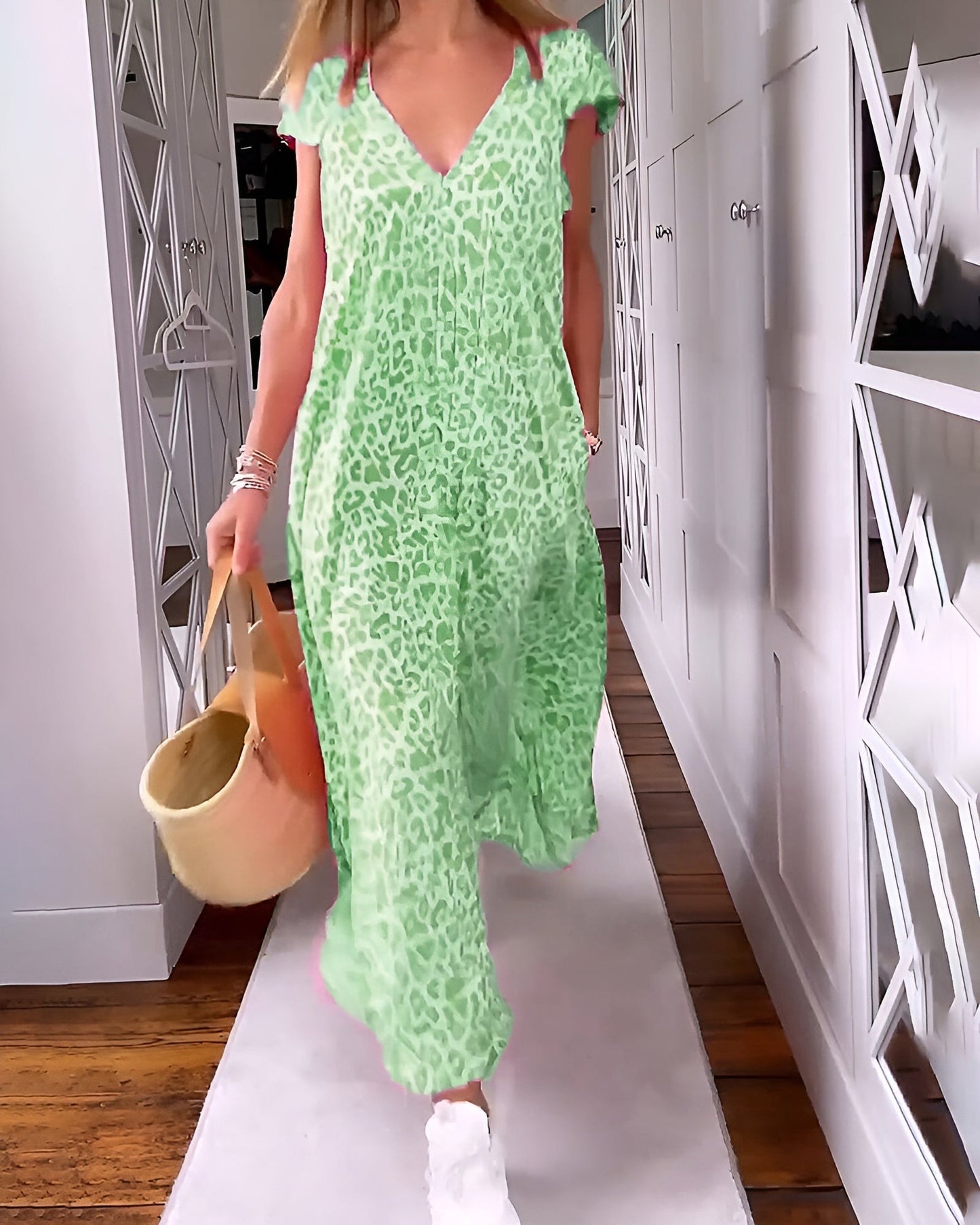 Leopard Print Maxi Dress - Green