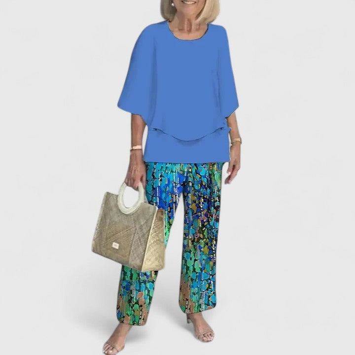 Floral Wide Leg Pants Two Piece Set - 15