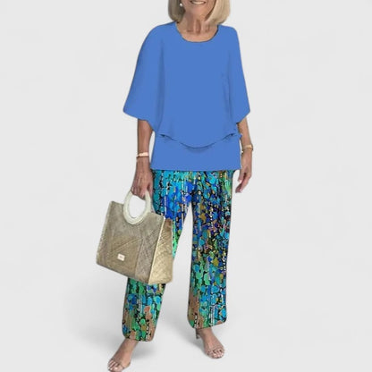 Floral Wide Leg Pants Two Piece Set - 15