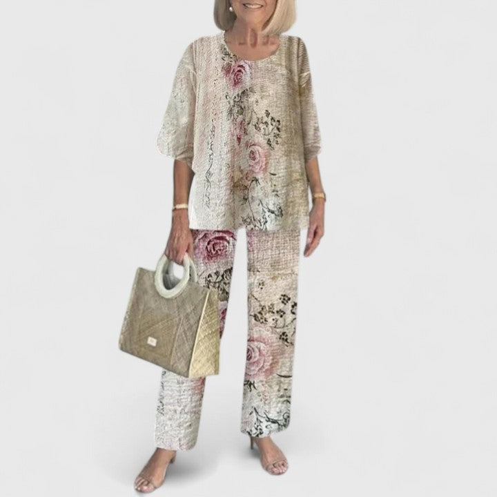 Floral Wide Leg Pants Two Piece Set - 14