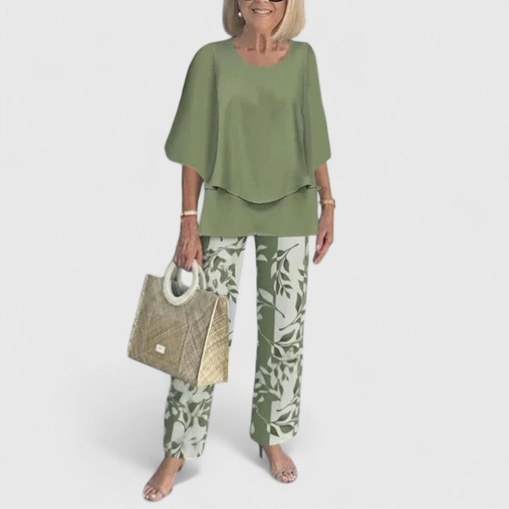 Floral Wide Leg Pants Two Piece Set - 01