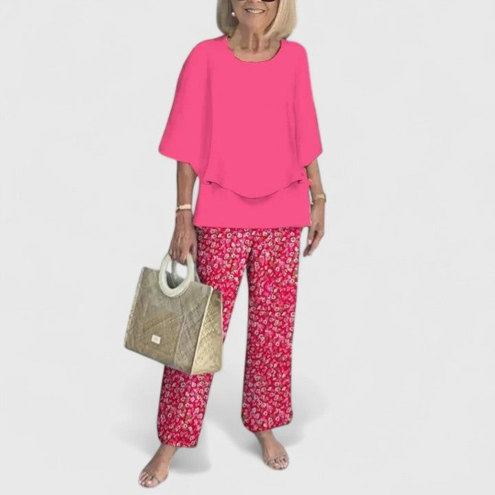 Floral Wide Leg Pants Two Piece Set - 12