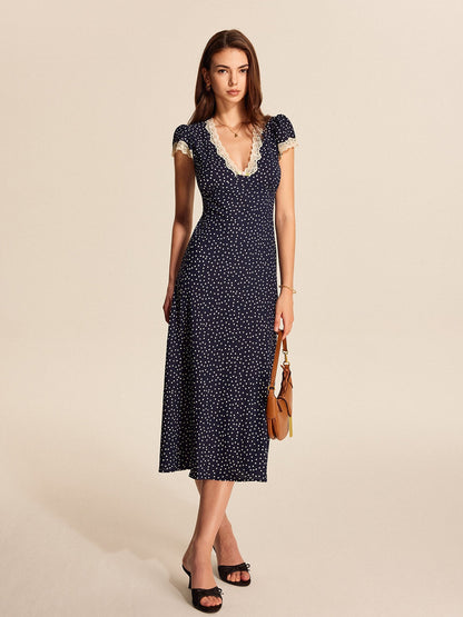 Puff Sleeve Polka Dot Midi Dress