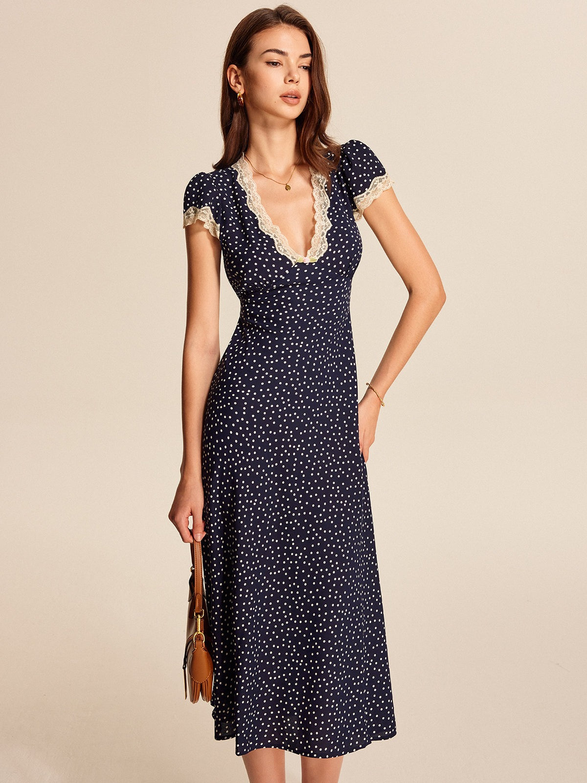 Puff Sleeve Polka Dot Midi Dress