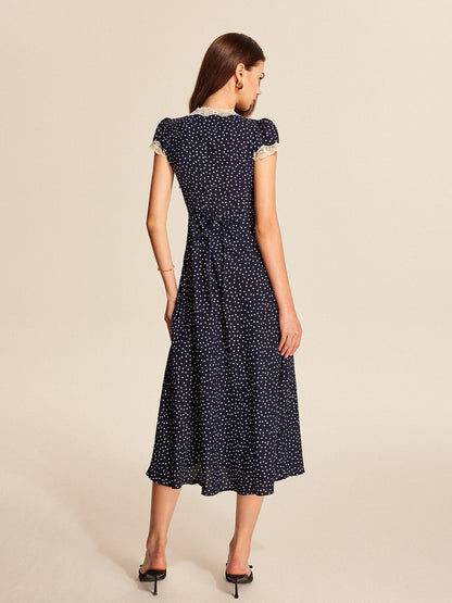 Puff Sleeve Polka Dot Midi Dress