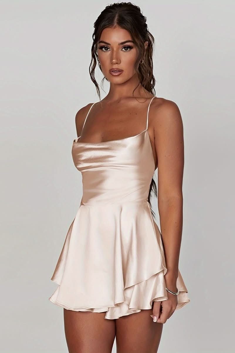 Women's Satin Party Mini Dress - Milky