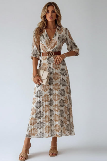 Printed Pleated Maxi Dress - Flower