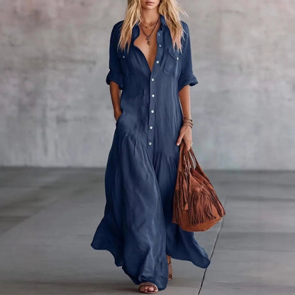Boho V Neck Maxi Dress - Dark Blue