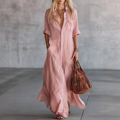 Boho V Neck Maxi Dress - Pink