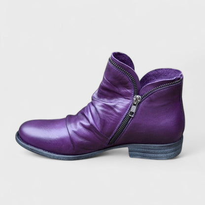 Ruched Block Heel Ankle Boots - Purple