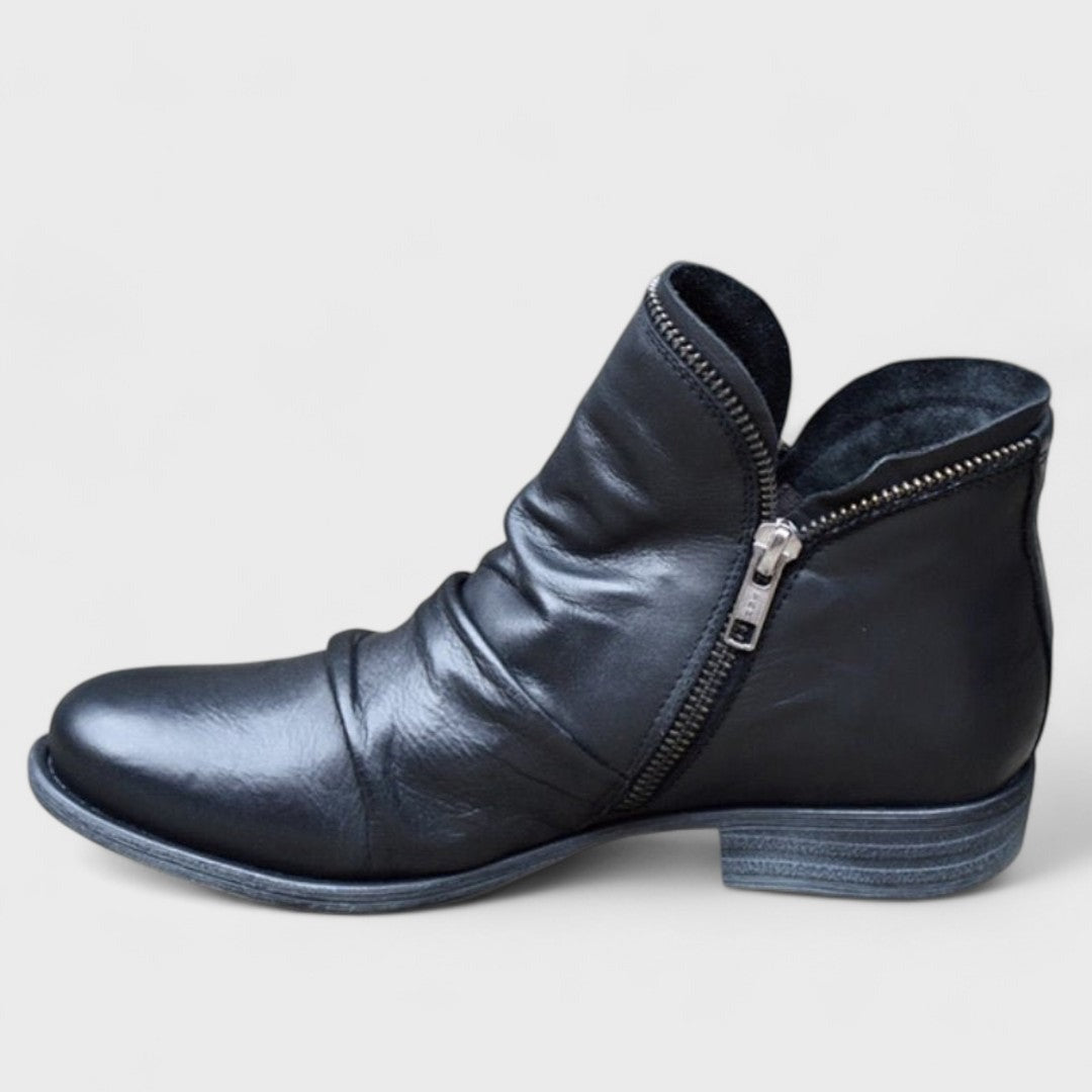 Ruched Block Heel Ankle Boots - Black