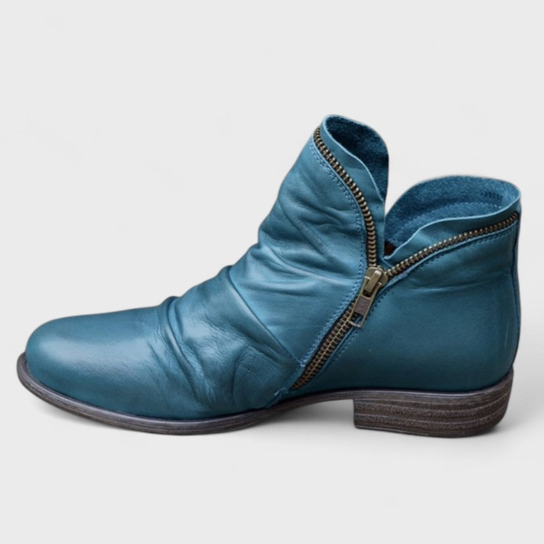 Ruched Block Heel Ankle Boots - Blue