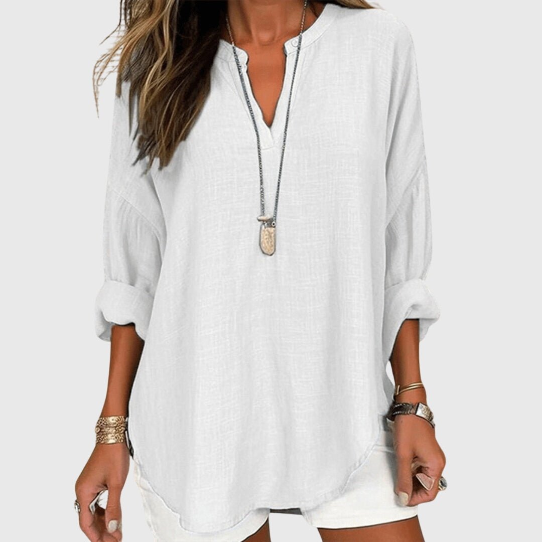 Women's V-Neck Tunic Blouse - White
