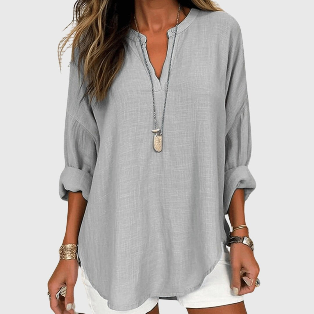 Women's V-Neck Tunic Blouse - Gray