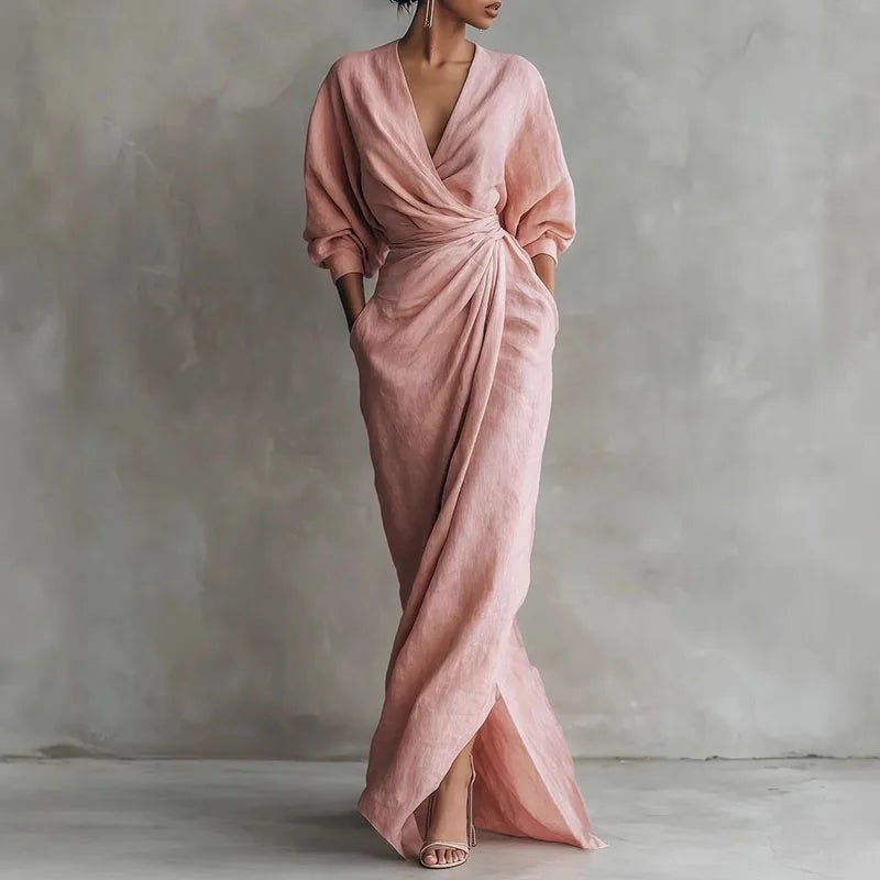 Women's V-Neck Wrap Maxi Dress - Pink