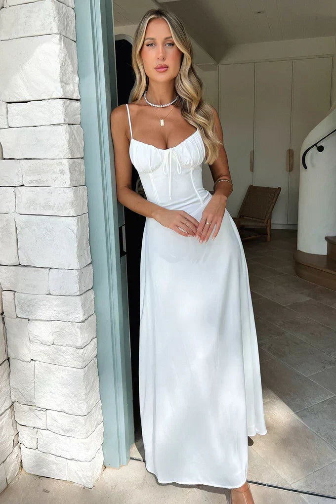 Wedding Guest Corset Maxi Dress - White
