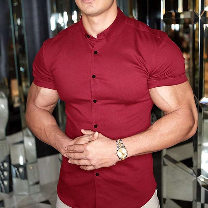 Slim Fit Short Sleeve Shirt - Wine Red