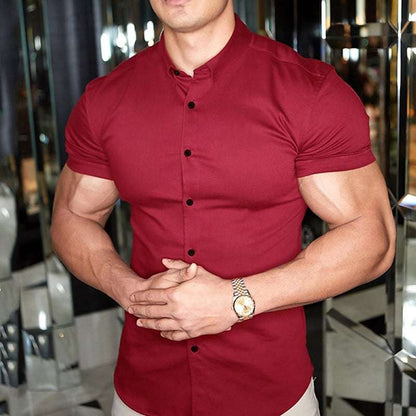 Slim Fit Short Sleeve Shirt - Wine Red