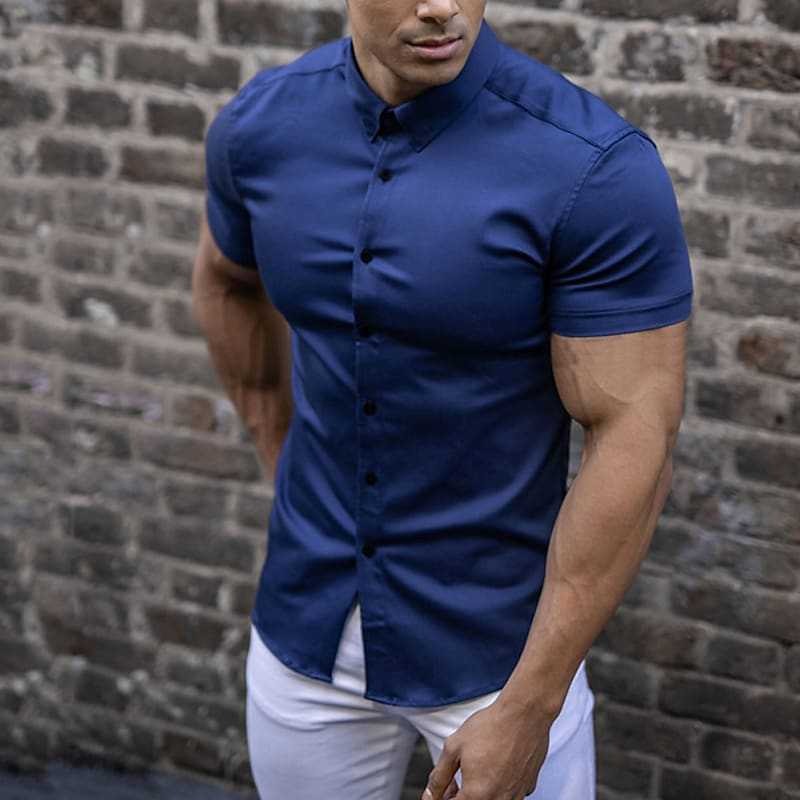 Slim Fit Short Sleeve Shirt - Dark Blue