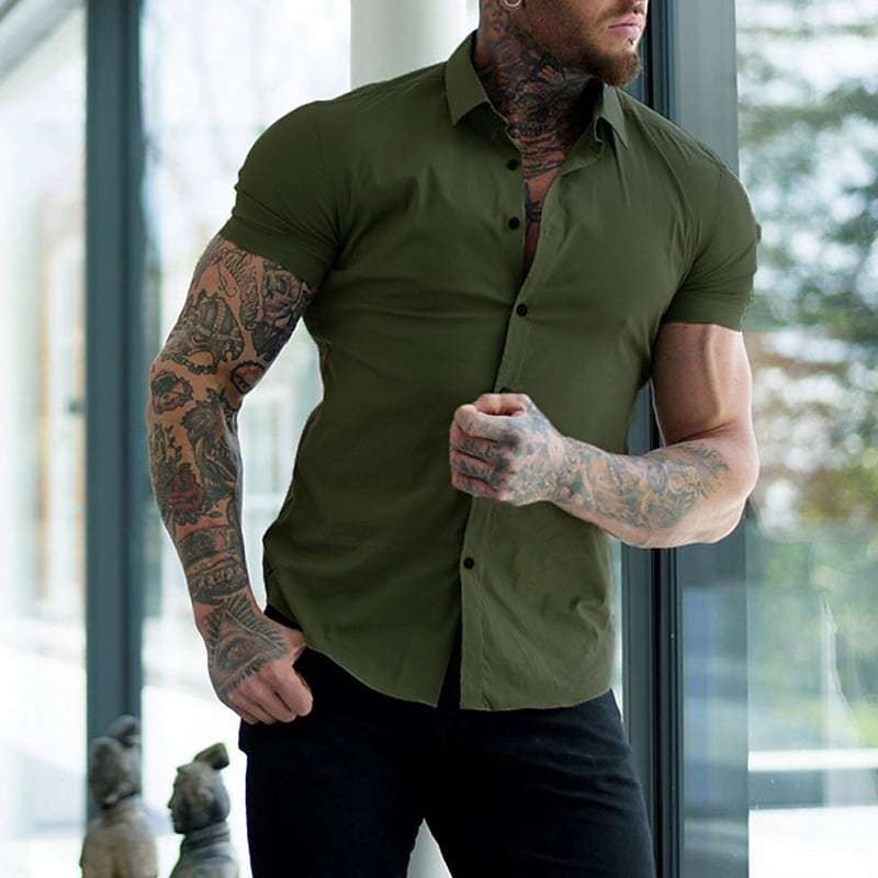 Slim Fit Short Sleeve Shirt - Army Green