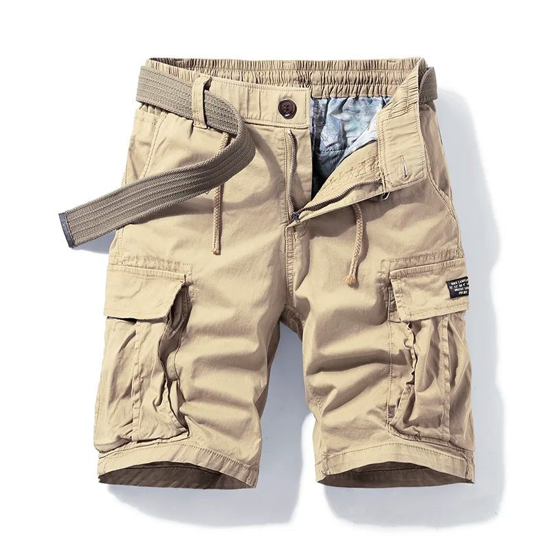 Elastic Waist Cargo Shorts - Khaki