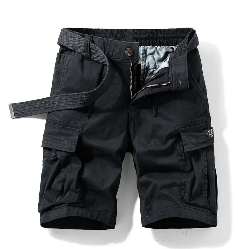 Elastic Waist Cargo Shorts - Black