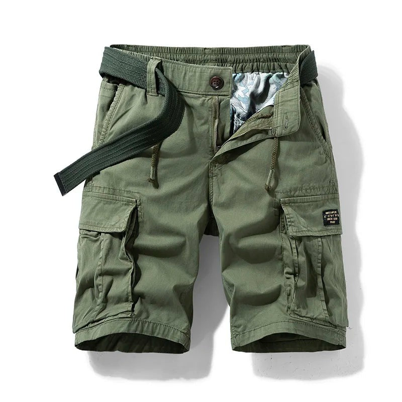 Elastic Waist Cargo Shorts - Army Green