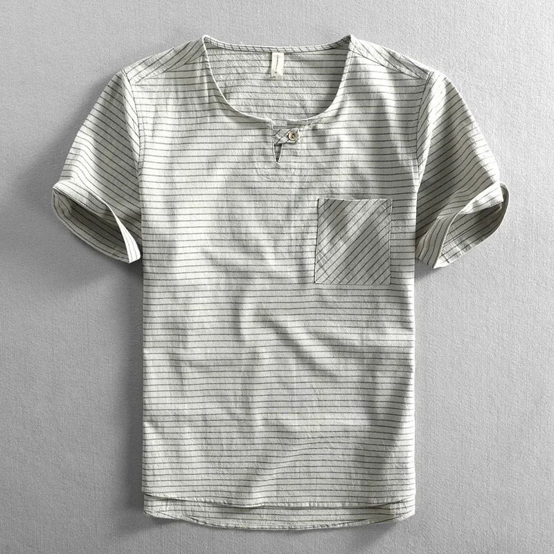 Striped Short Sleeve T Shirt - Light Gray