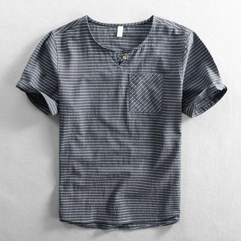 Striped Short Sleeve T Shirt - Dark Grey