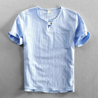 Striped Short Sleeve T Shirt - Light Blue