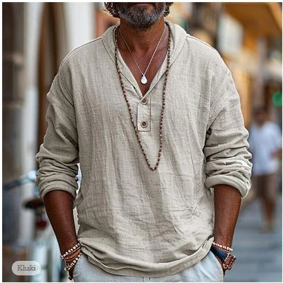 Long Sleeve Henley Shirt - Brown