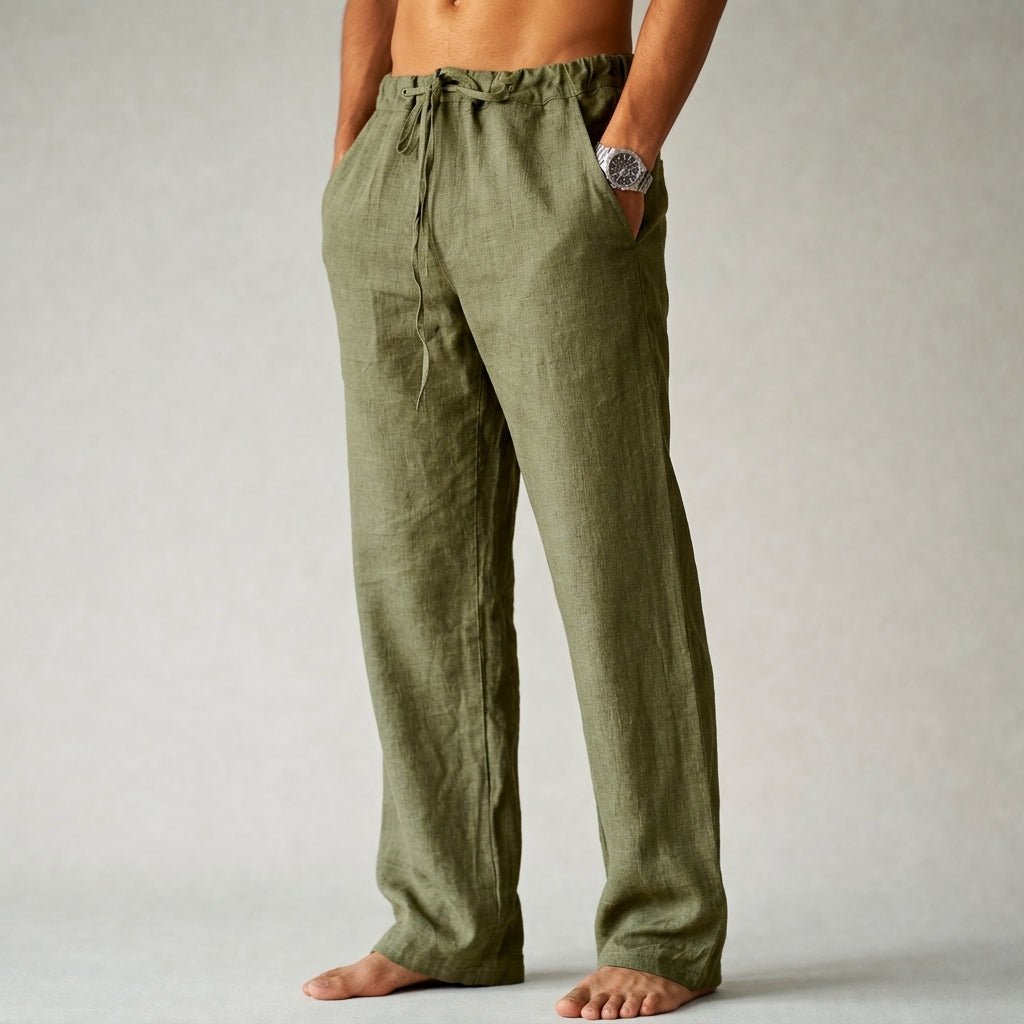 Men's Linen Drawstring Pants - Green