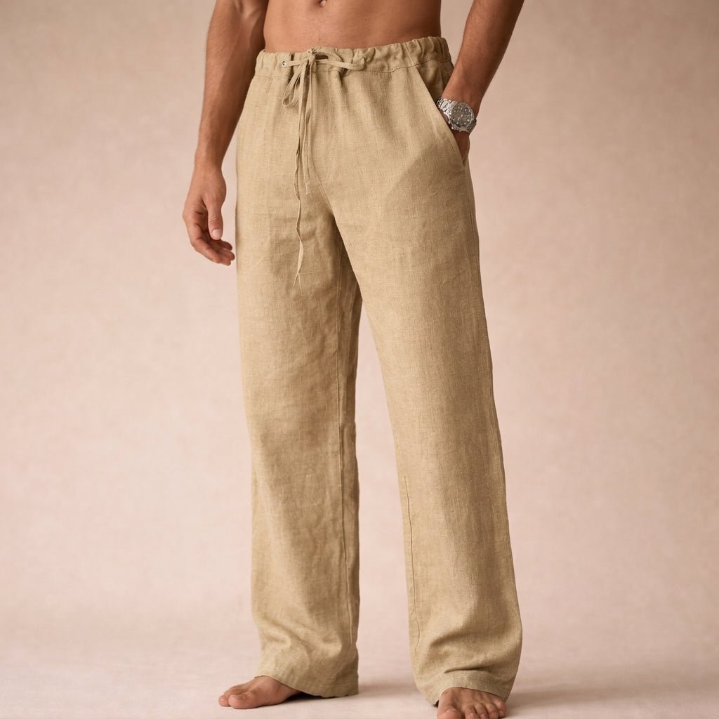 Men's Linen Drawstring Pants - Cream