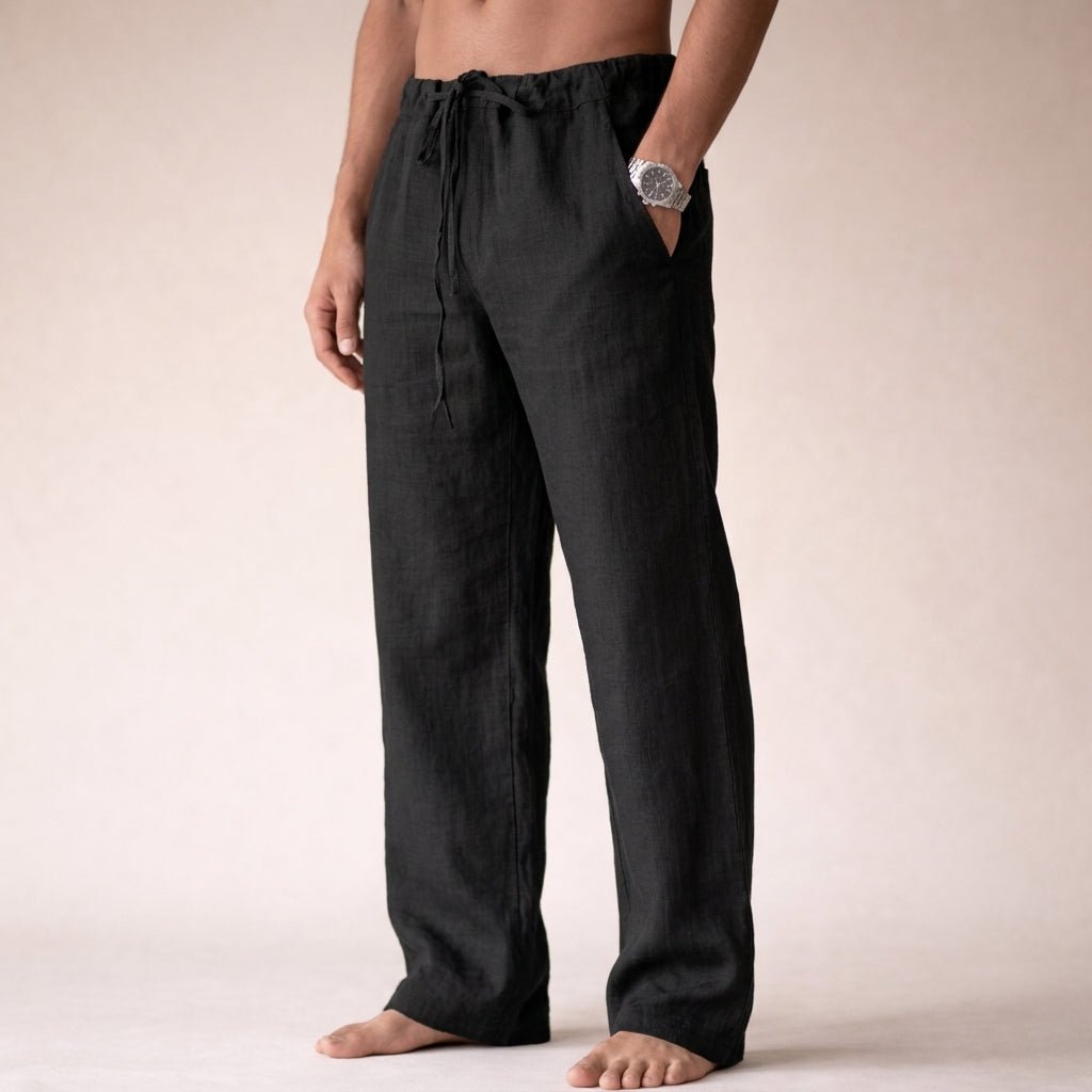 Men's Linen Drawstring Pants - Black