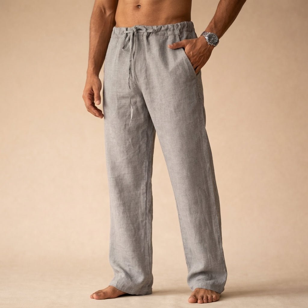 Men's Linen Drawstring Pants - Gray