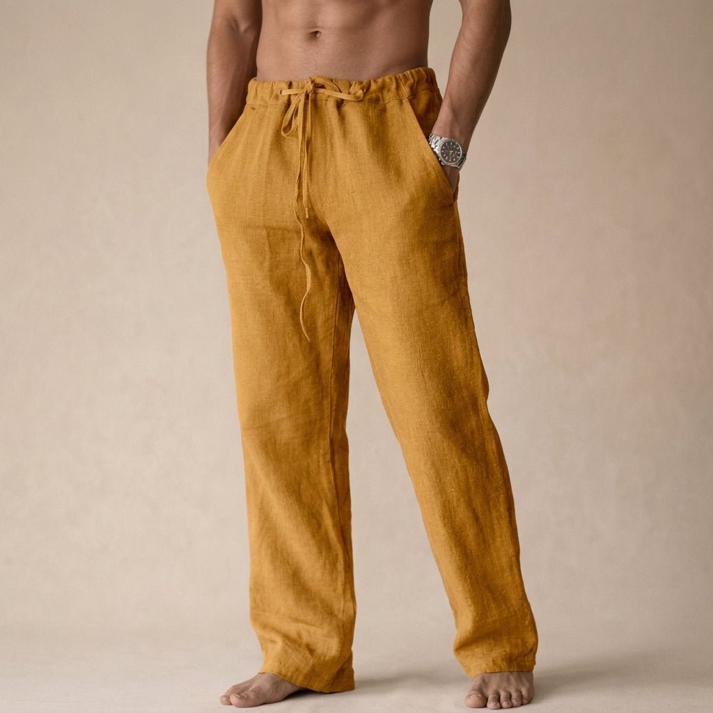 Men's Linen Drawstring Pants - Gold