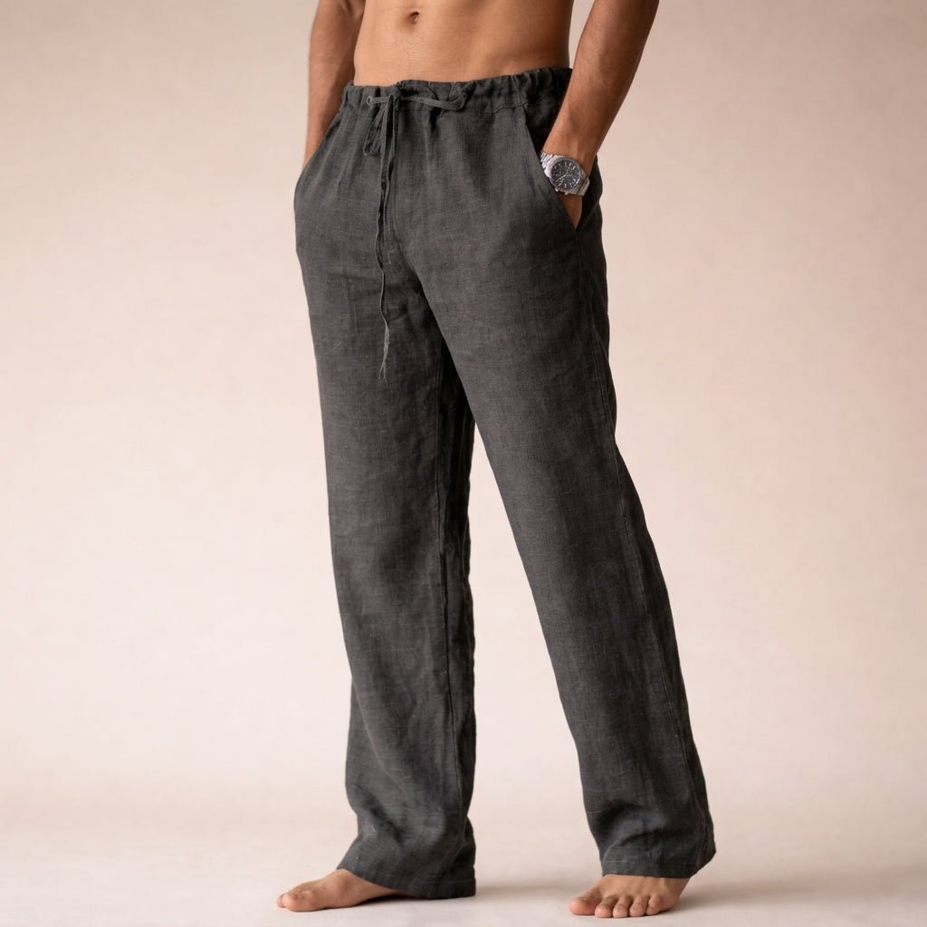 Men's Linen Drawstring Pants - Dark Gray
