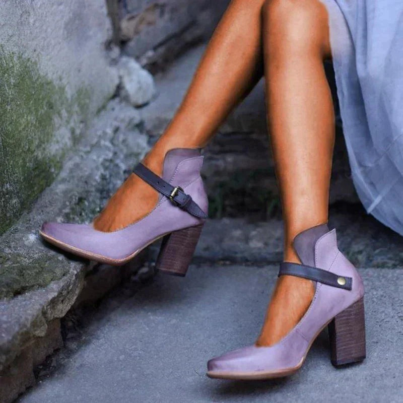 Strappy Block Heel Sandals - Purple