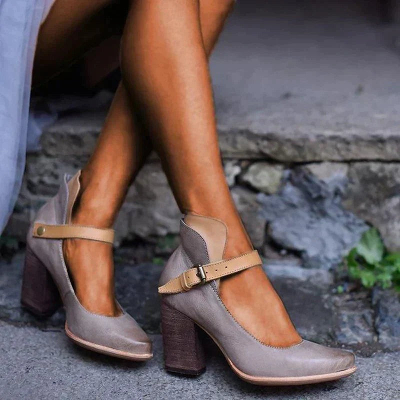 Strappy Block Heel Sandals - Gray
