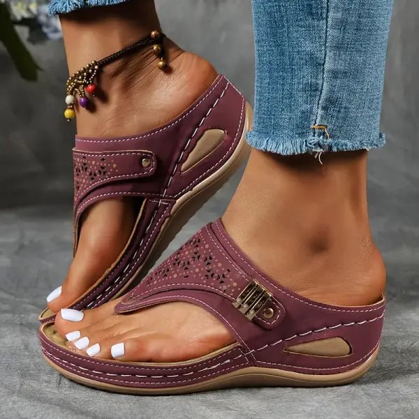 Women's Floral Wedge Sandals - Bordeaux