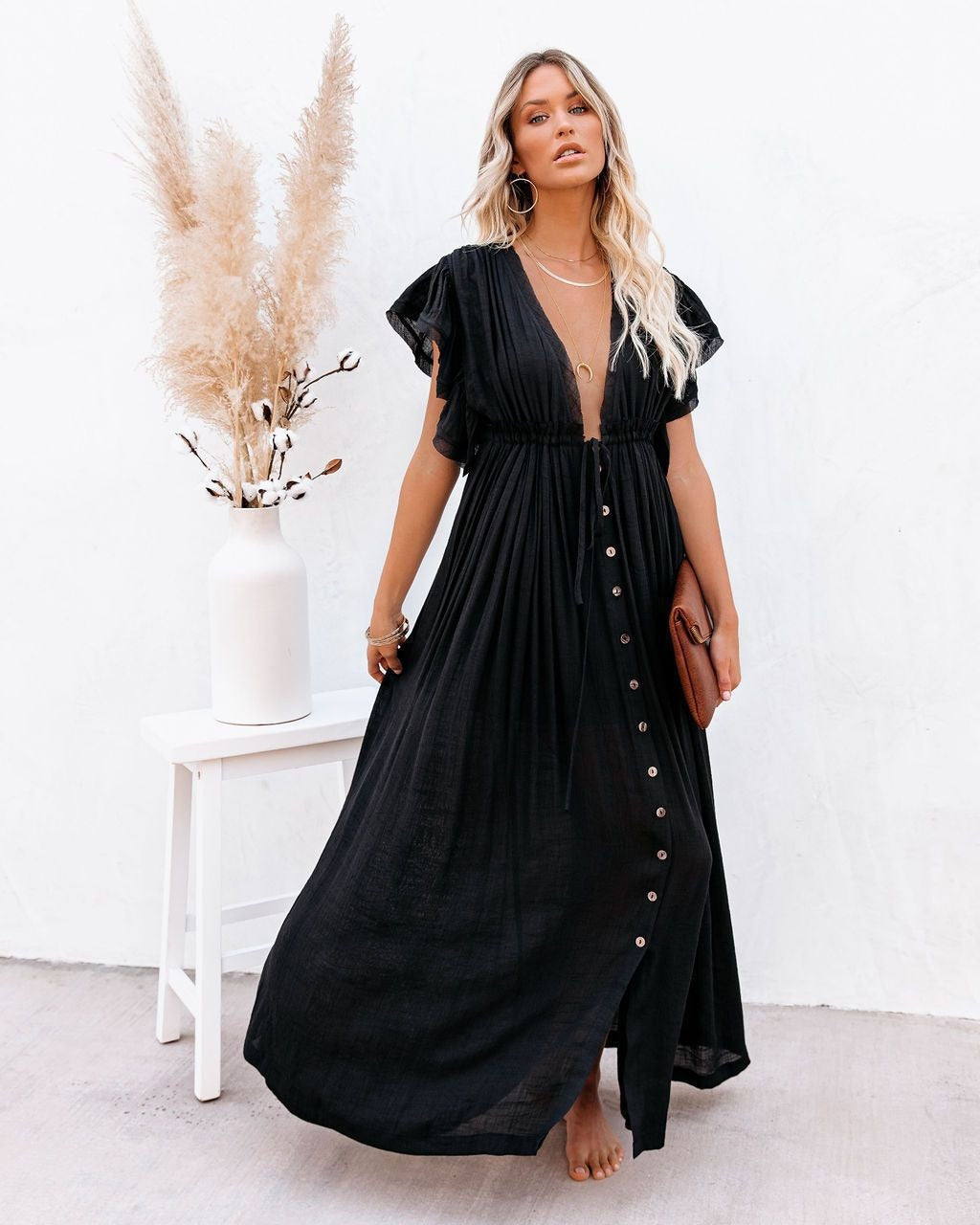 Boho Beach Maxi Dress - Black