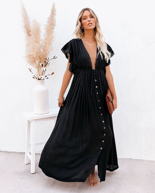 Boho Beach Maxi Dress - Black