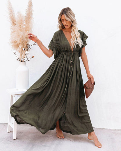 Boho Beach Maxi Dress - Army Green