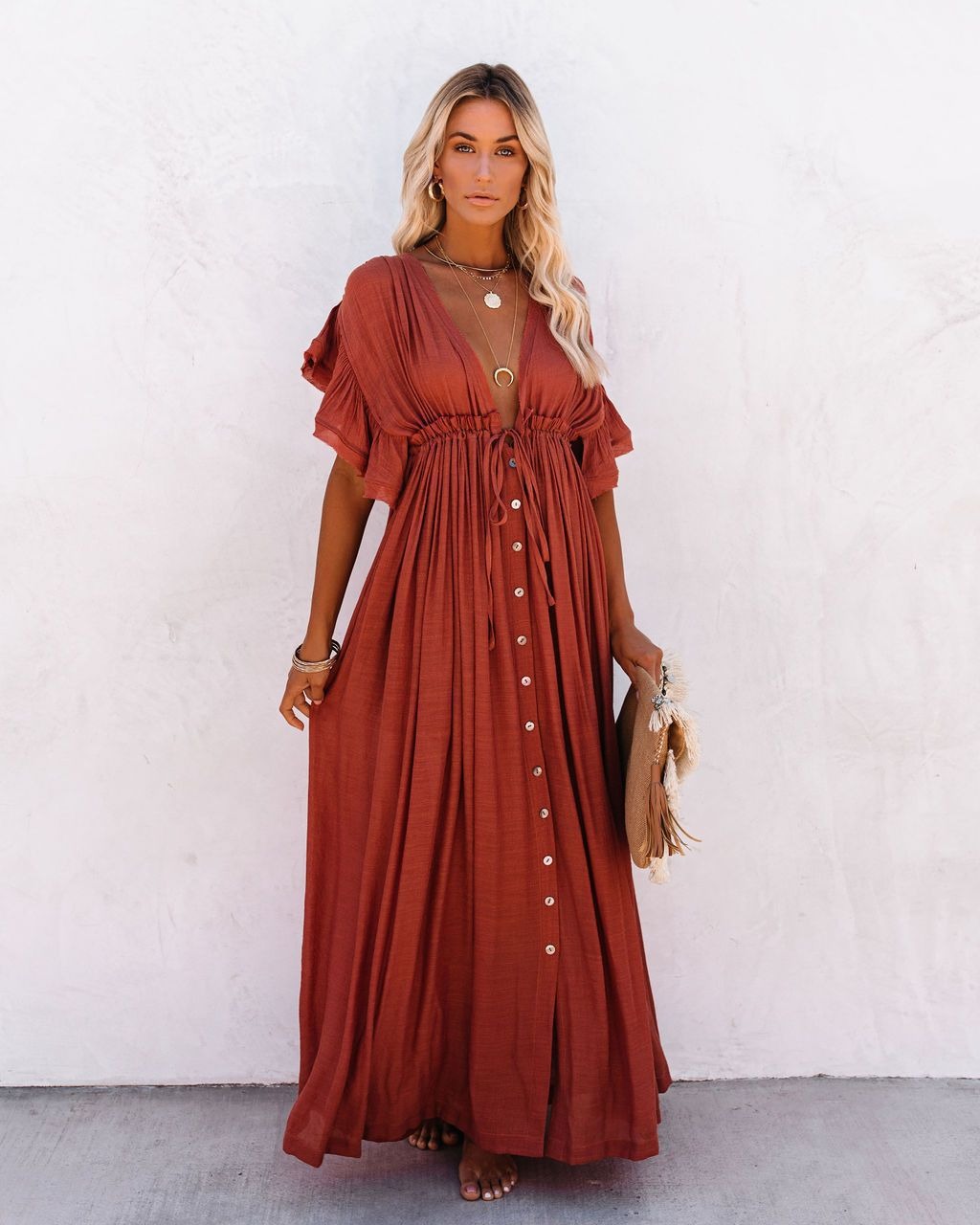 Boho Beach Maxi Dress - Rust