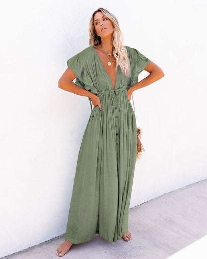 Boho Beach Maxi Dress - Light Green