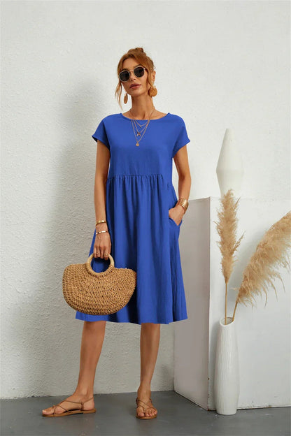 Casual Summer Midi Dress - Blue