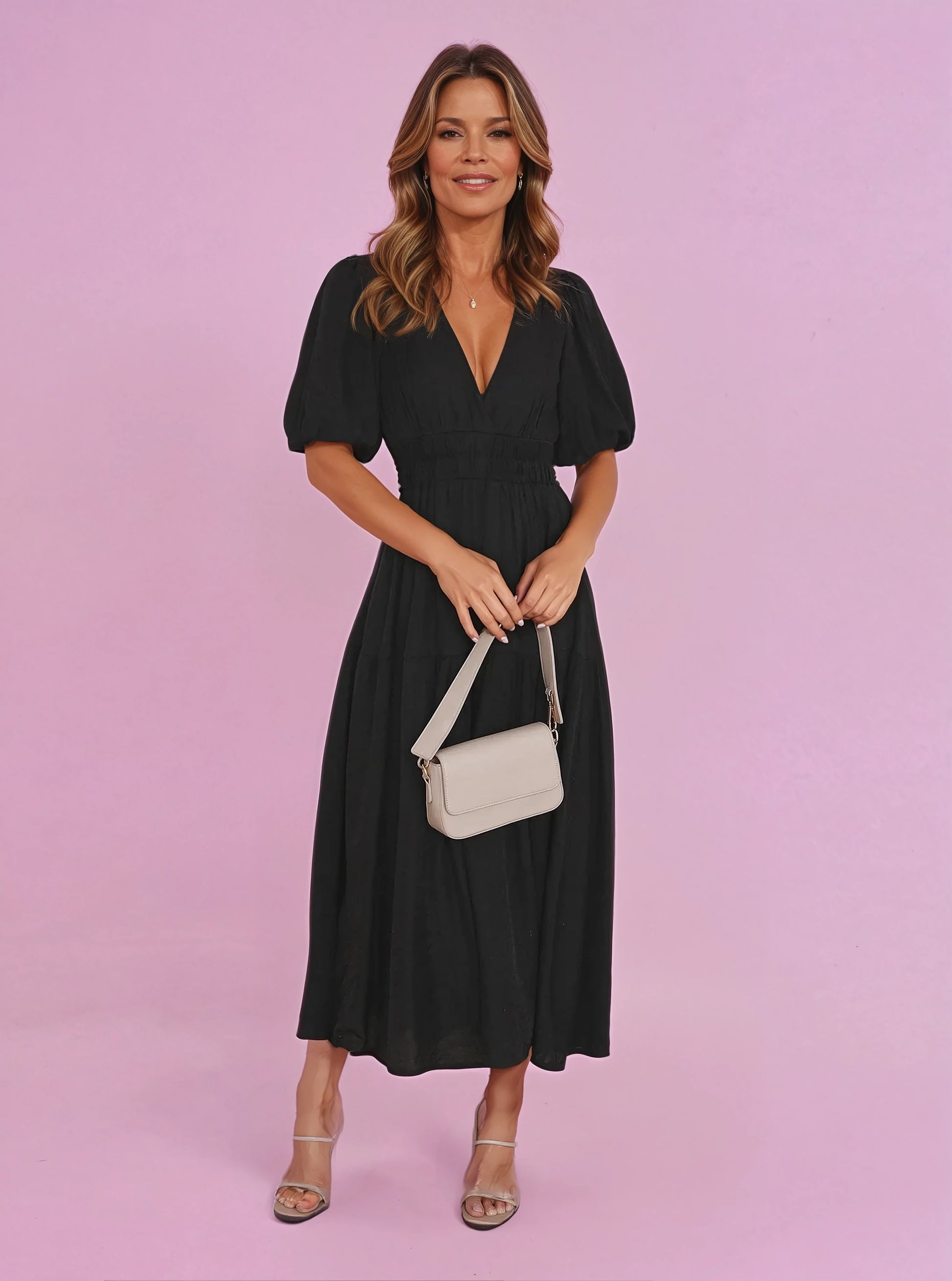 Puff Sleeve Midi Dress