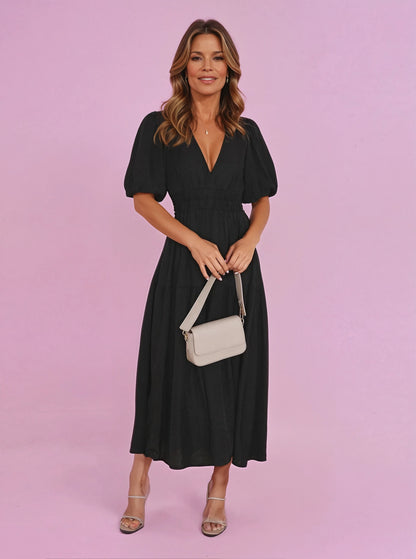Puff Sleeve Midi Dress