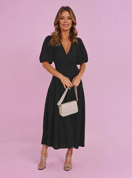 Puff Sleeve Midi Dress